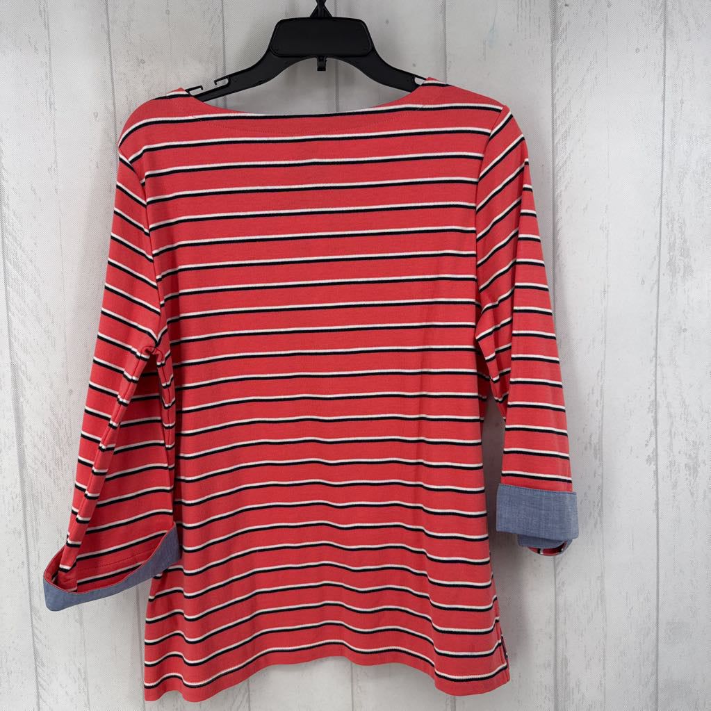 L striped 3/4 slv top