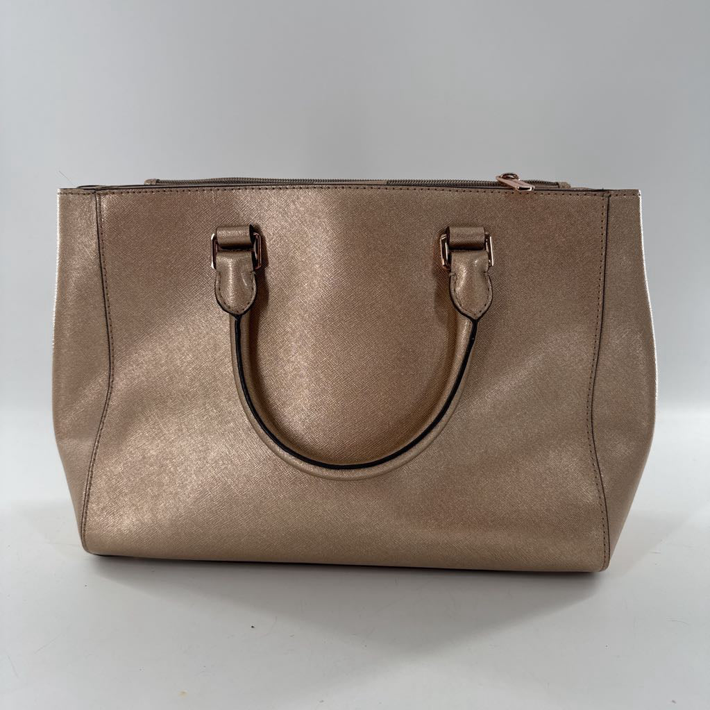 metallic triple compartment satchel