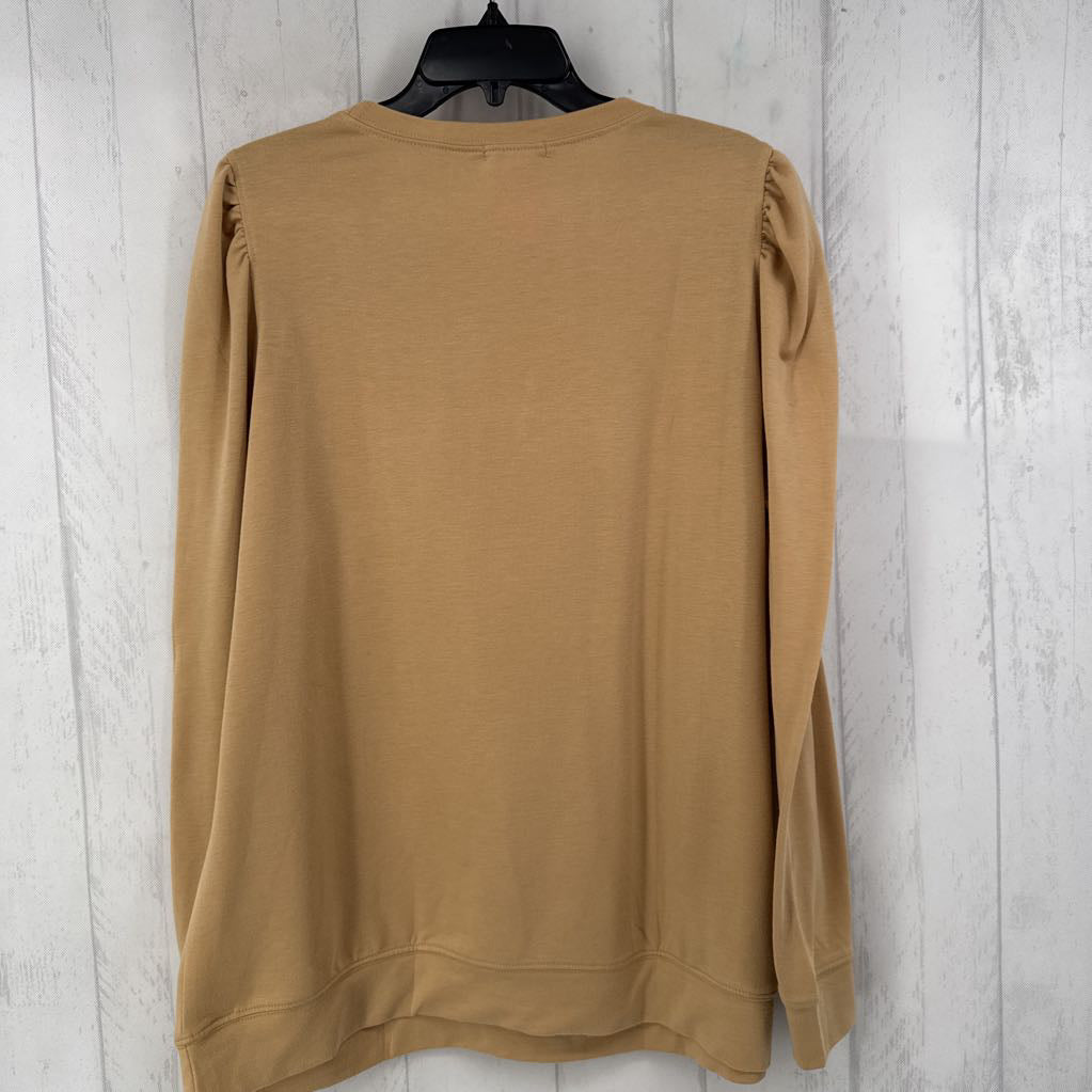XL pleated slv crewneck l/s top