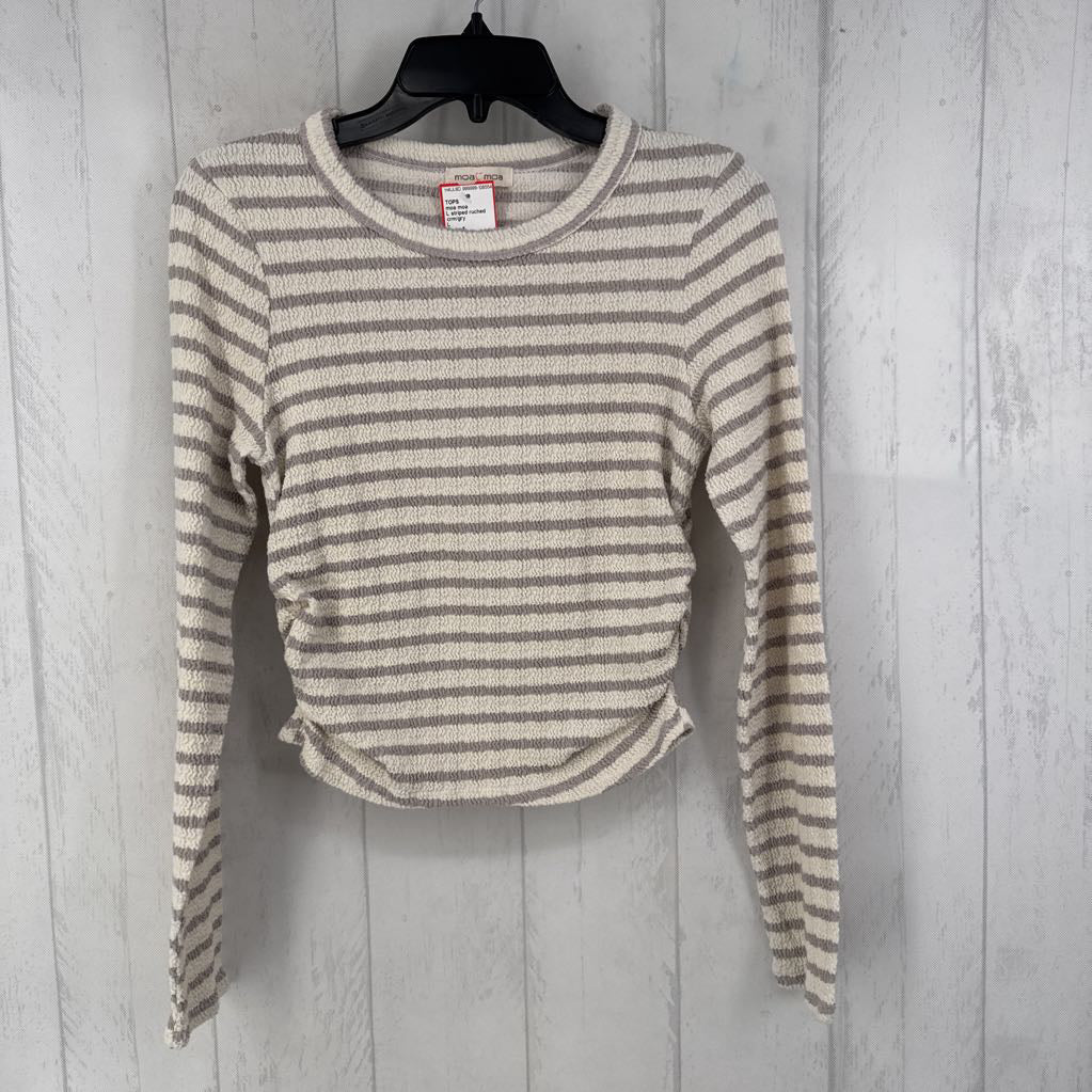 L striped ruched sides l/s top