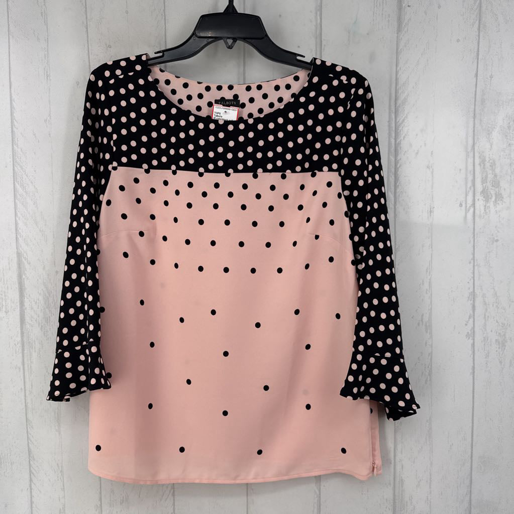 M colorblock polka dot 3/4 slv top