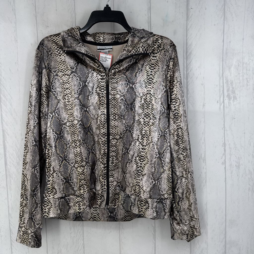 L velour animal print zip-up jacket