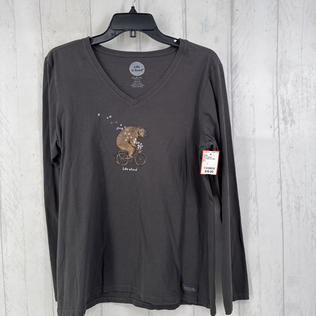 L v-neck l/s tee-bear on bicycle
