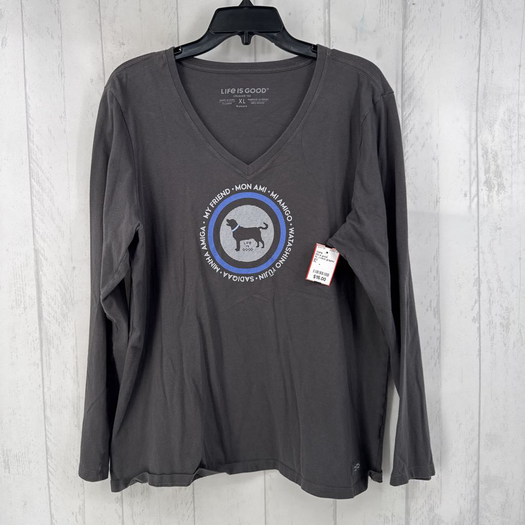 XL v-neck graphic l/s tee-dog friend