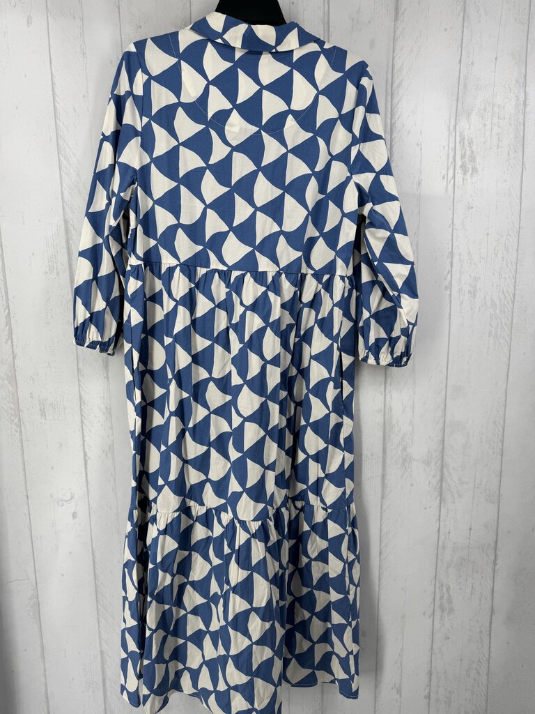 L printed button front l/s maxi dress