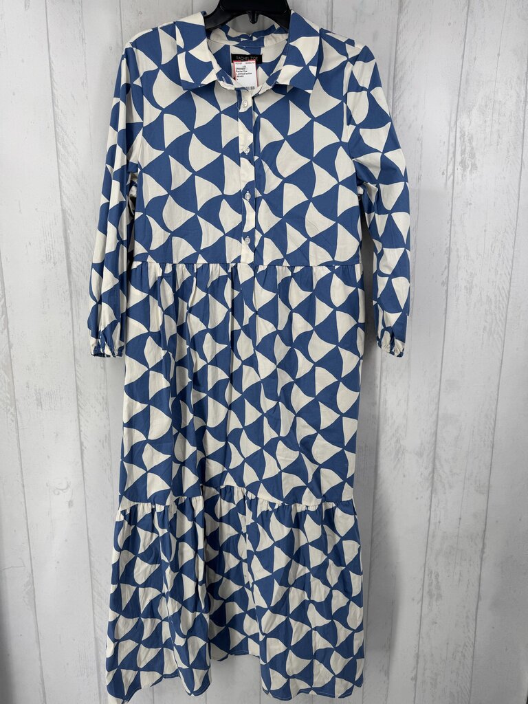 L printed button front l/s maxi dress