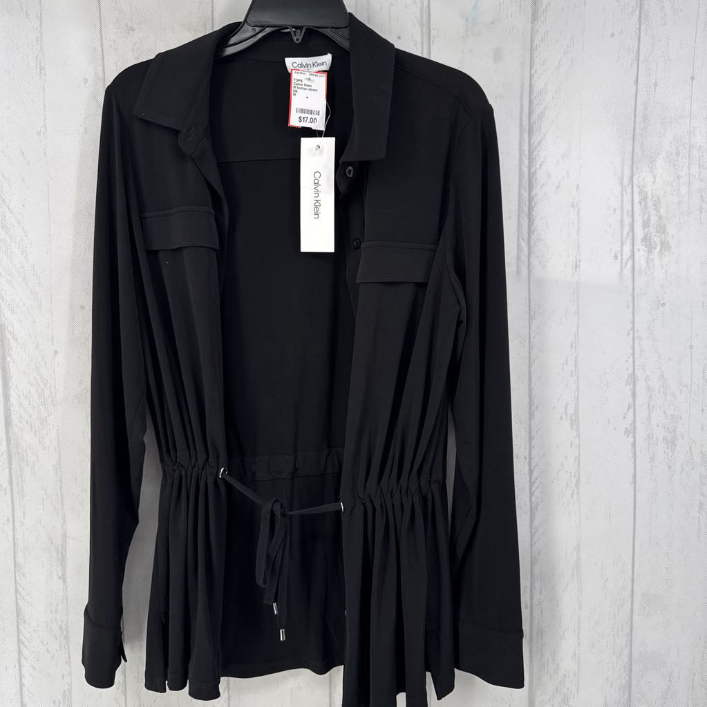 M button down drawstring waist l/s top