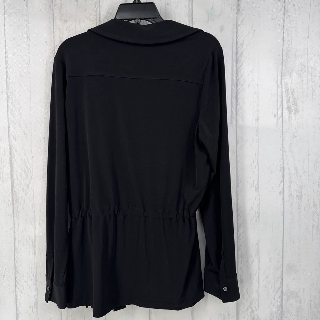 M button down drawstring waist l/s top