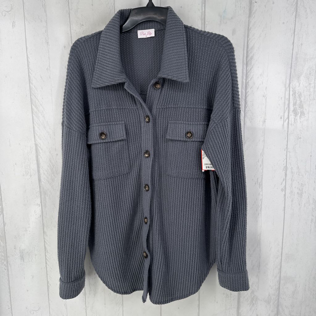 M waffle knit button down l/s top