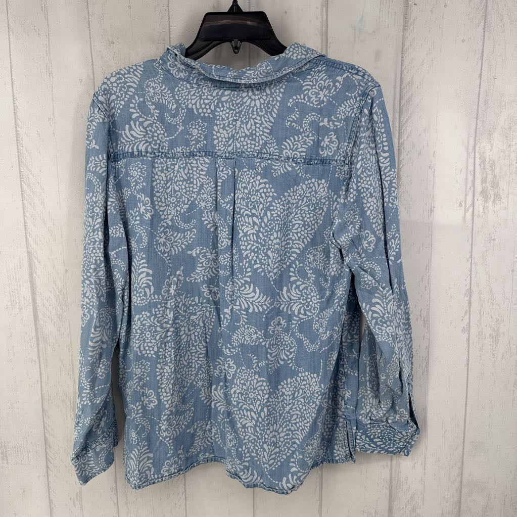 L paisley print denim button down l/s top