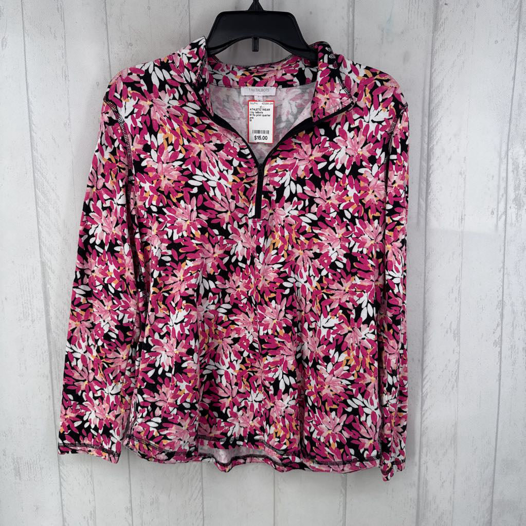 M flo print quarter zip l/s top