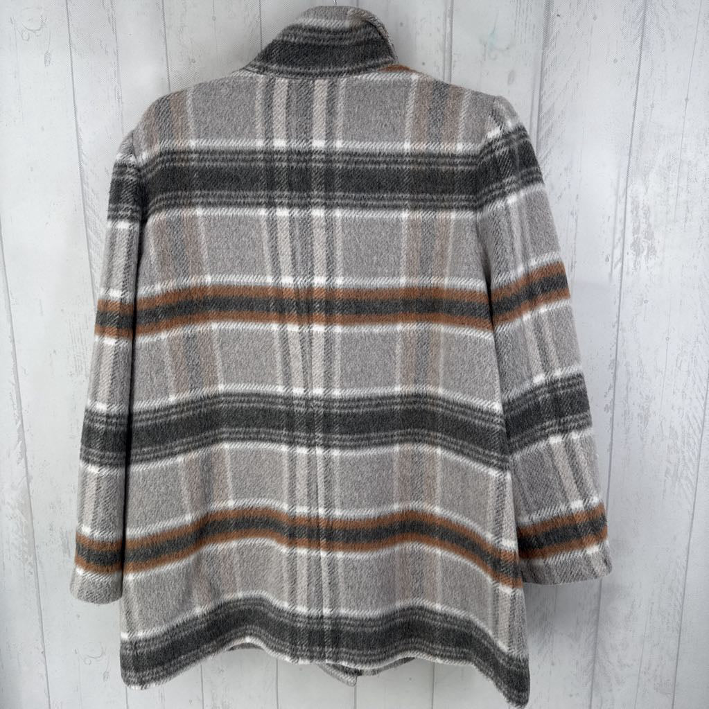 XL plaid wool blend coat