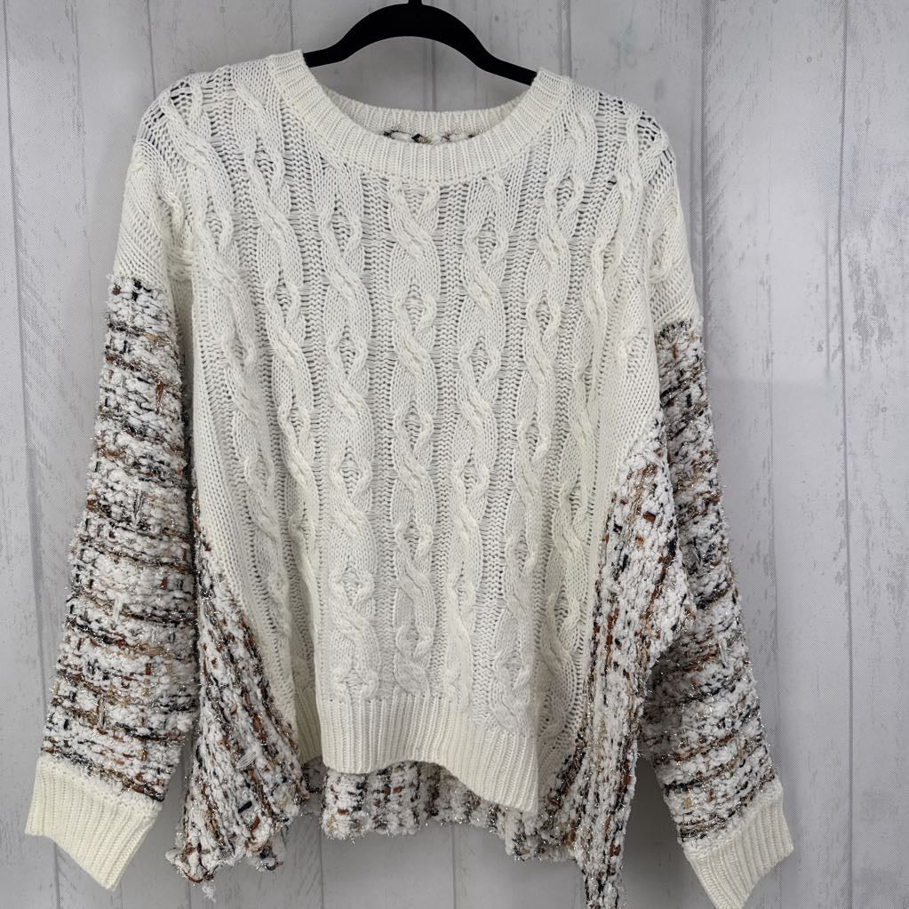 S/M cable knit drop shoulder sweater