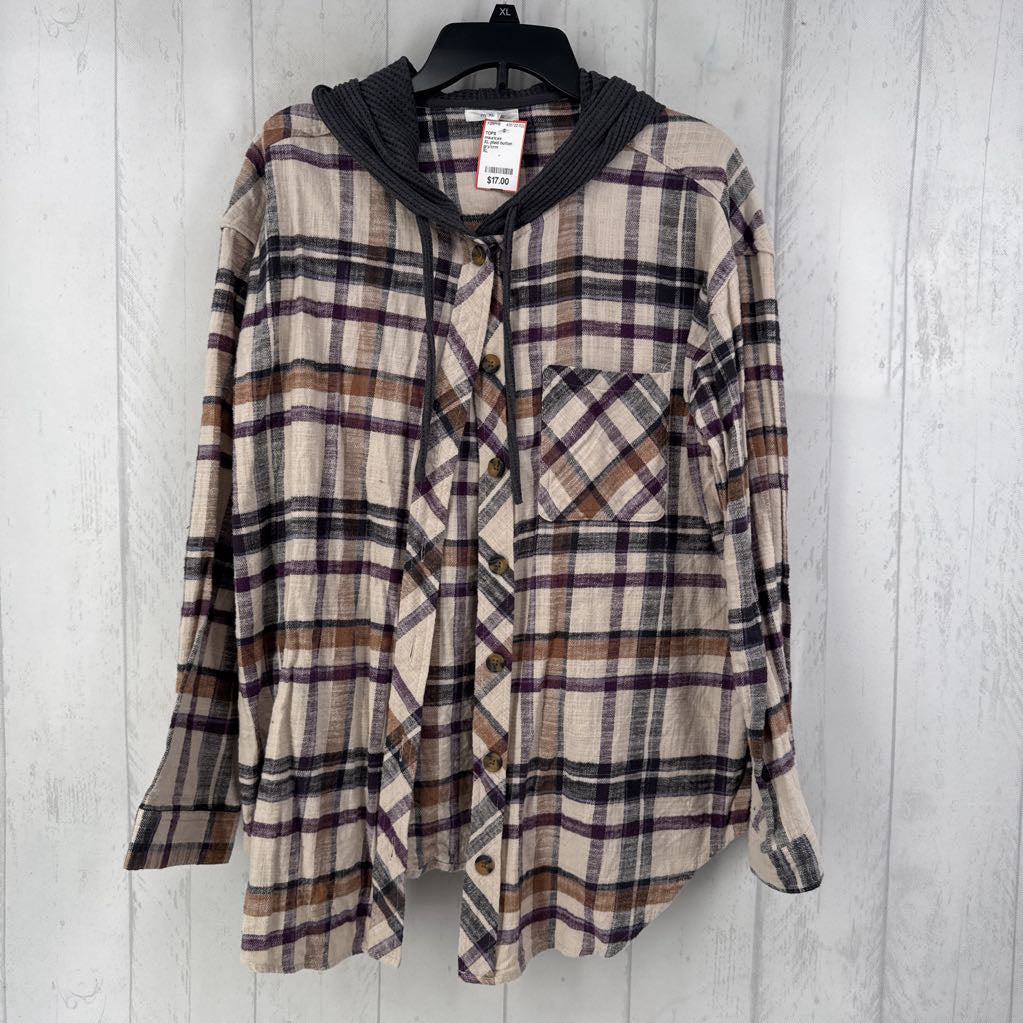 XL plaid button down w/hood l/s top
