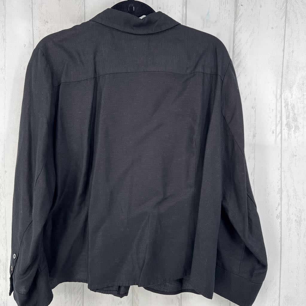 XL linen blend bow front button down l/s top