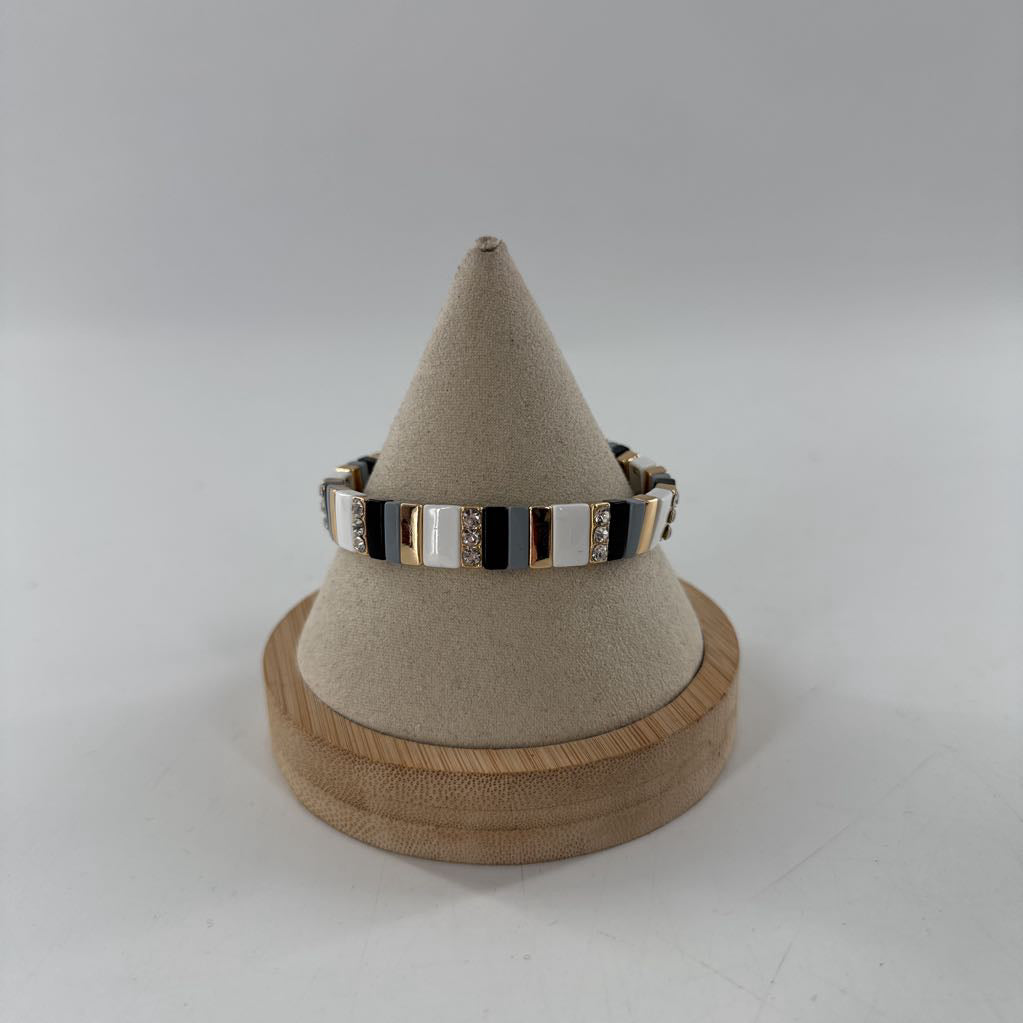 rhinestone and mixed metal stretch bracelet