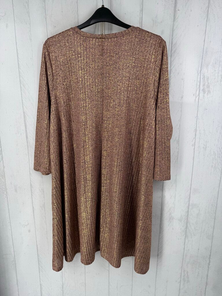 2X rib knit l/s dress w/necklace