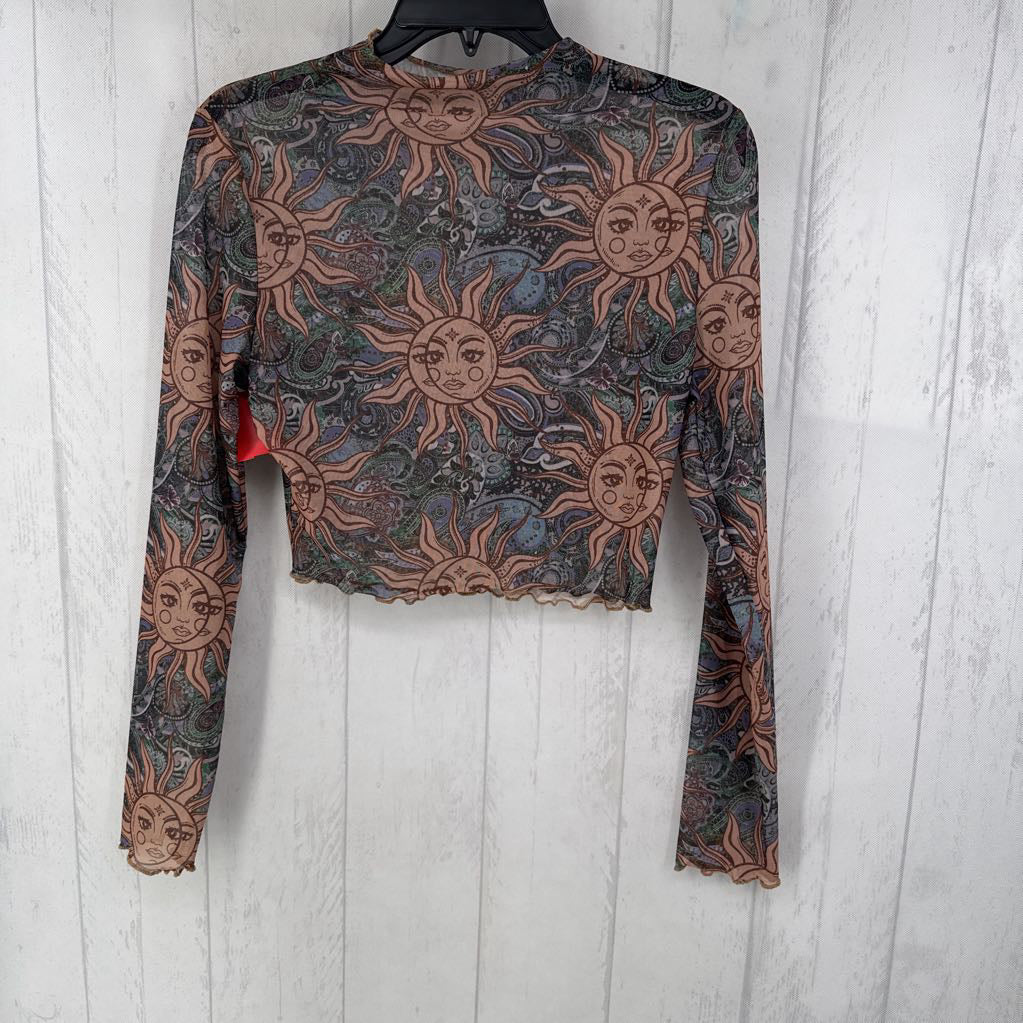 L mesh sun/moon print l/s top