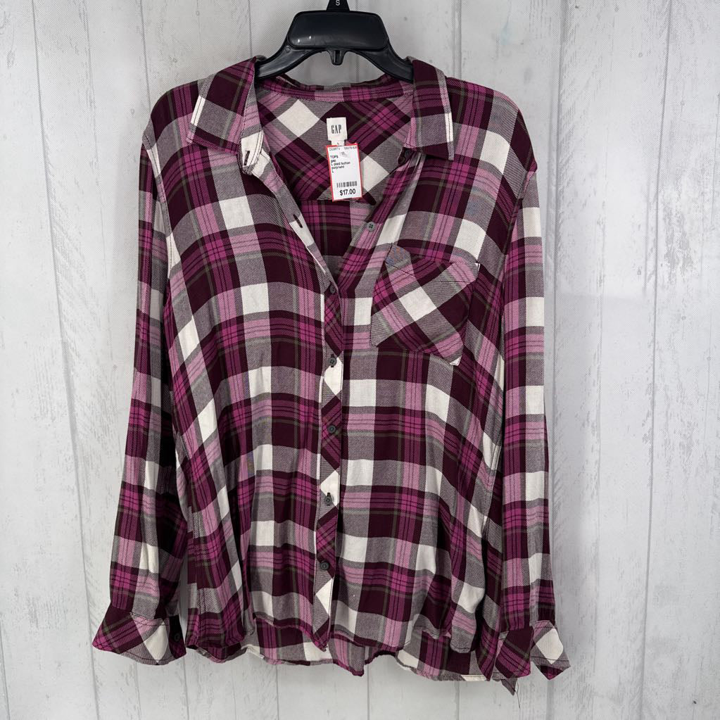 L plaid button down l/s top