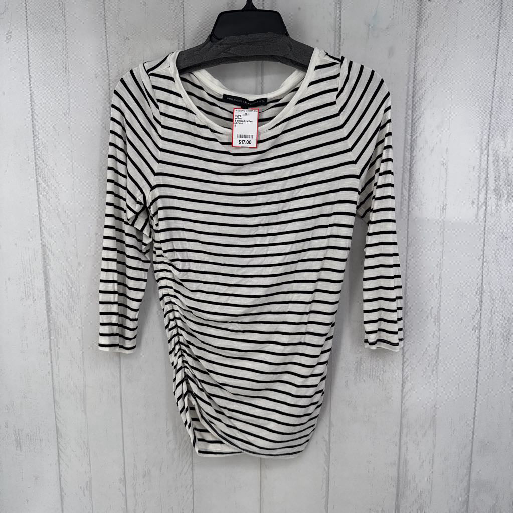 S striped ruched sides 3/4 slv top