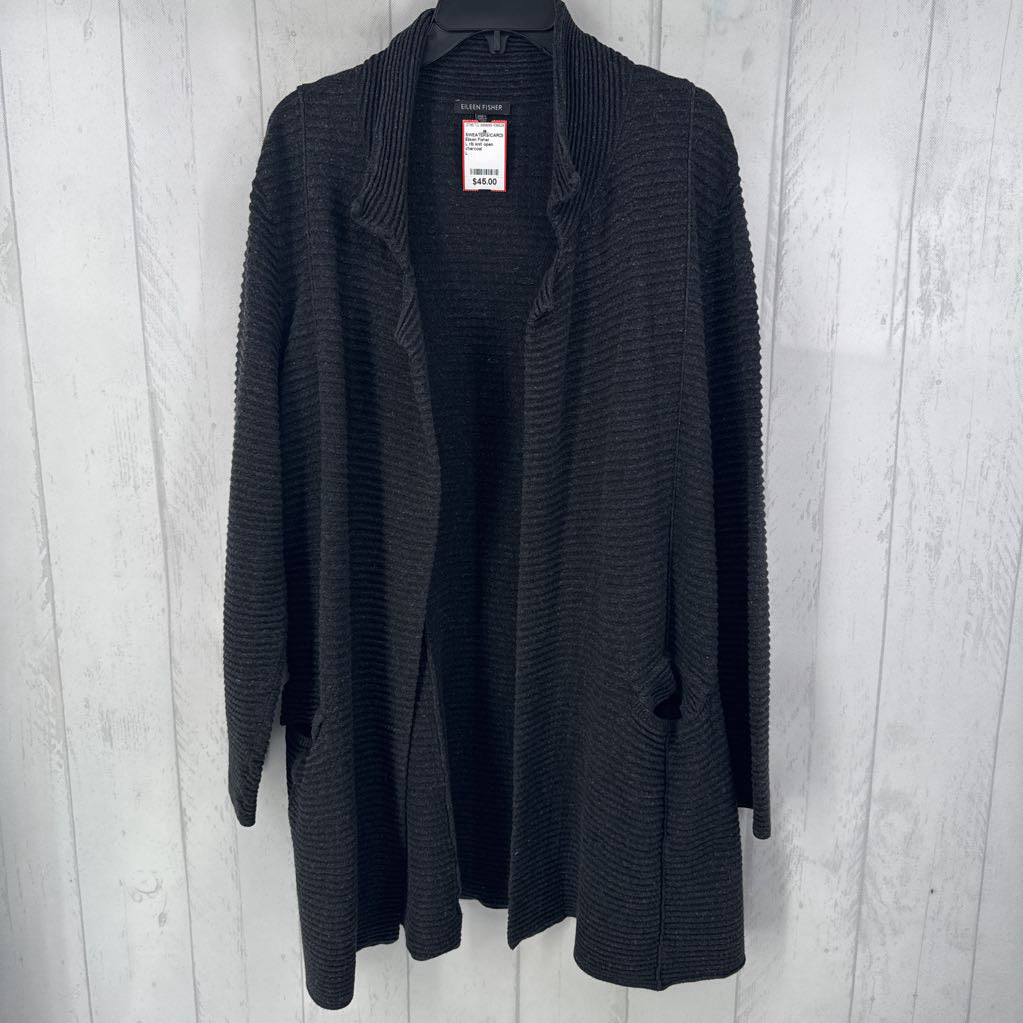 L rib knit open front cardi