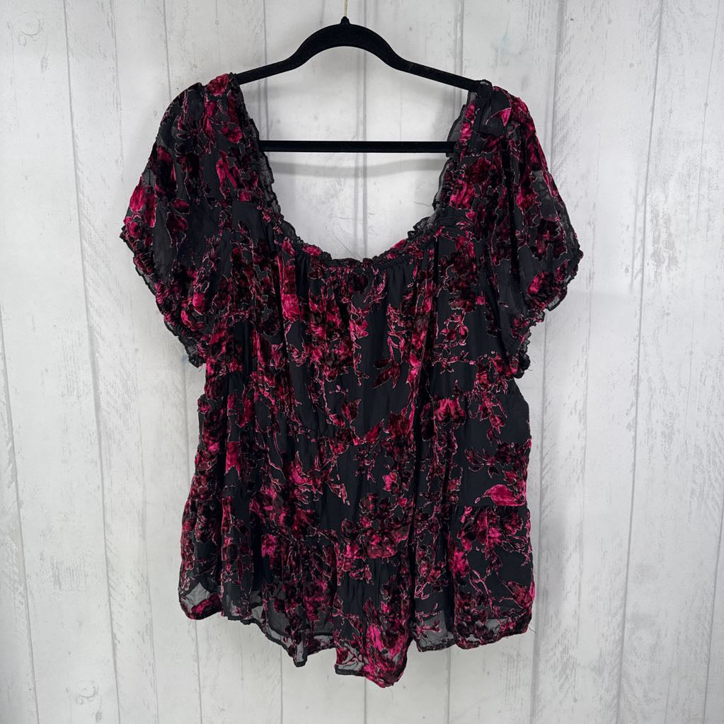3X velvet floral s/s top