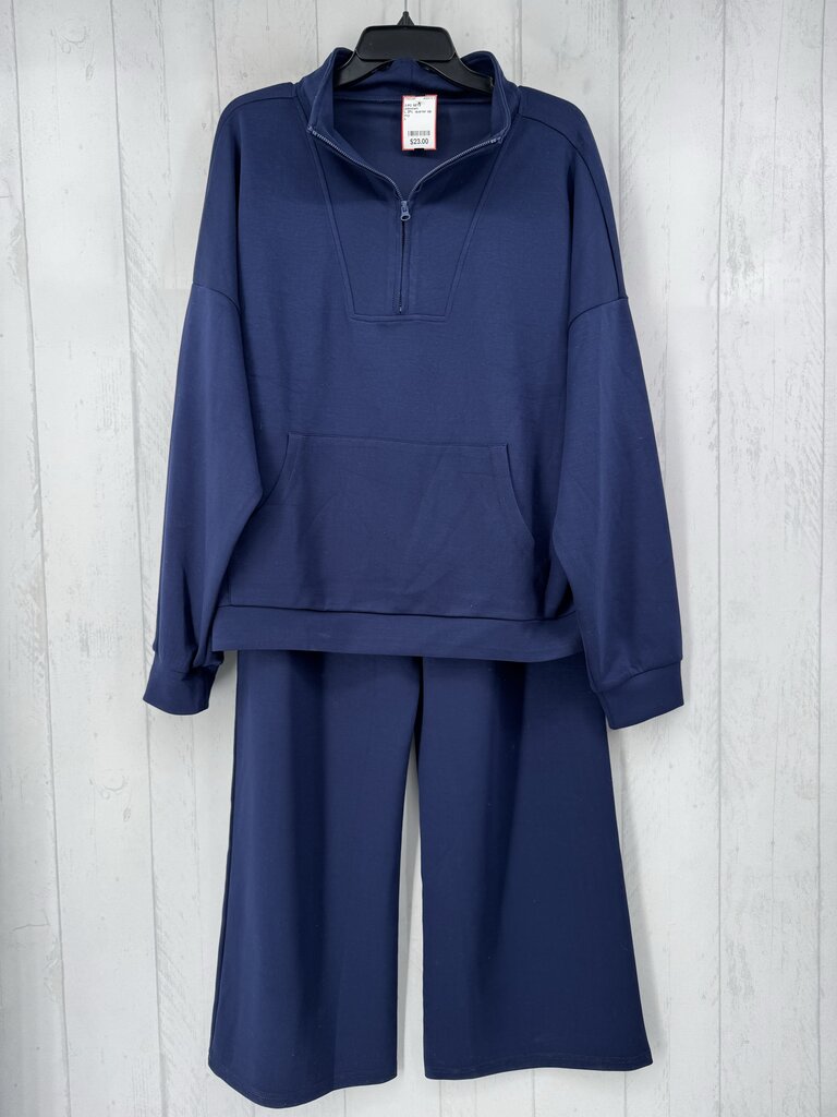 L 2Pc quarter zip pullover & wide leg pant