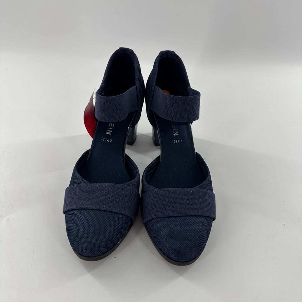 8.5 elastic strap block heel pumps