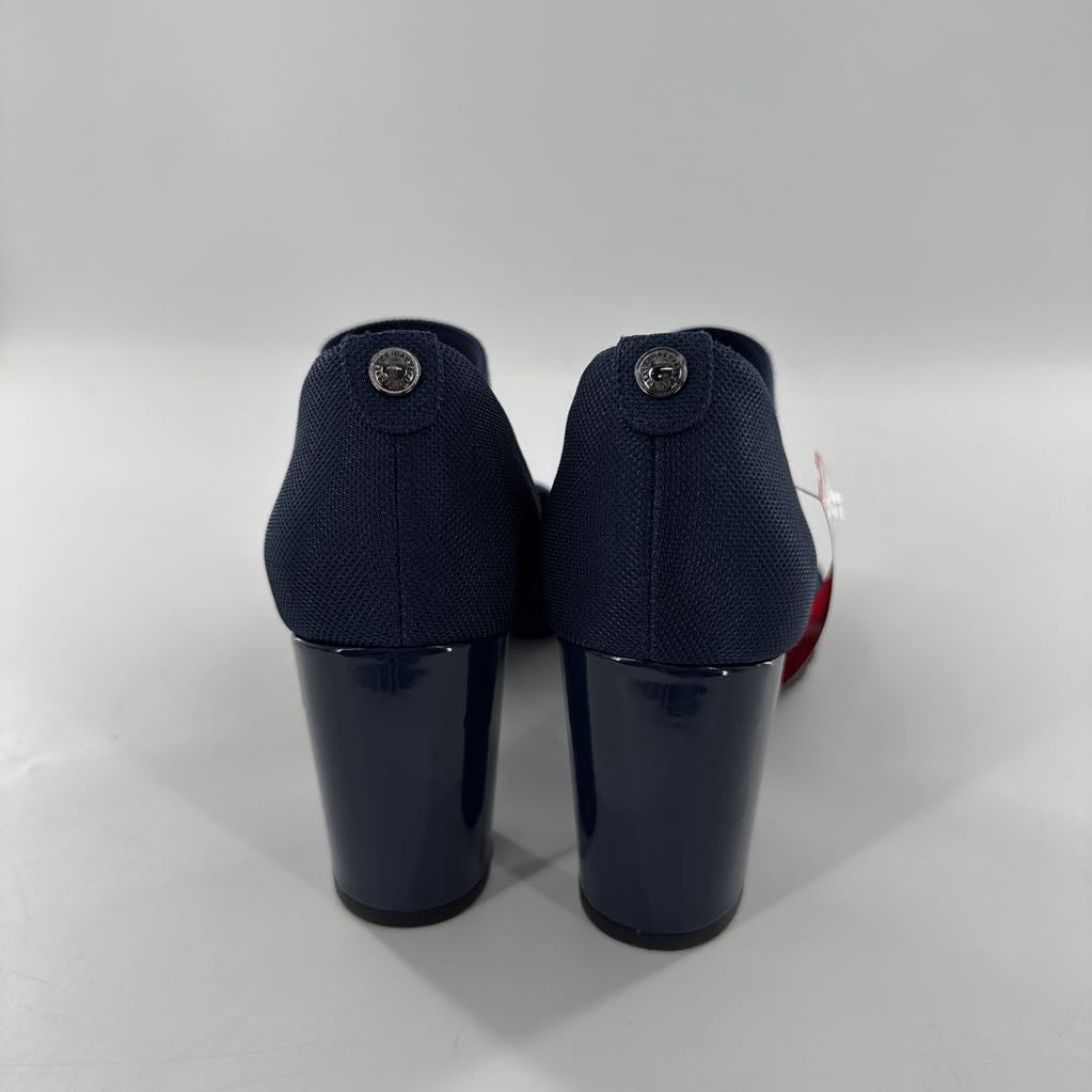 8.5 elastic strap block heel pumps