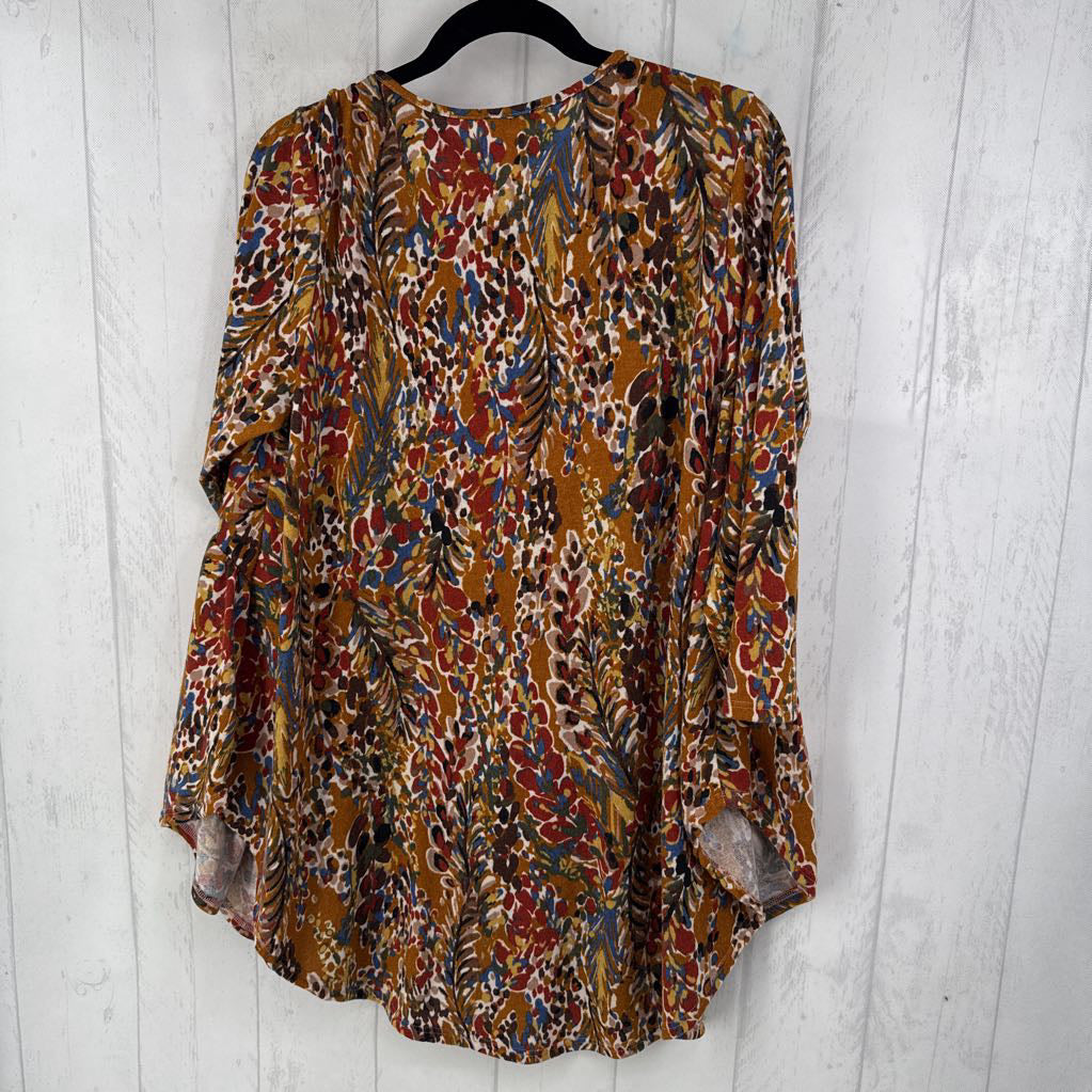 XL printed 3/4 slv babydoll top