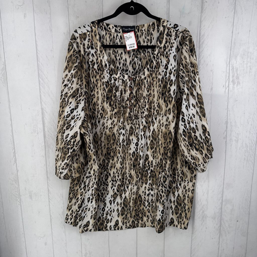 2X embelished animal print 3/4 slv top