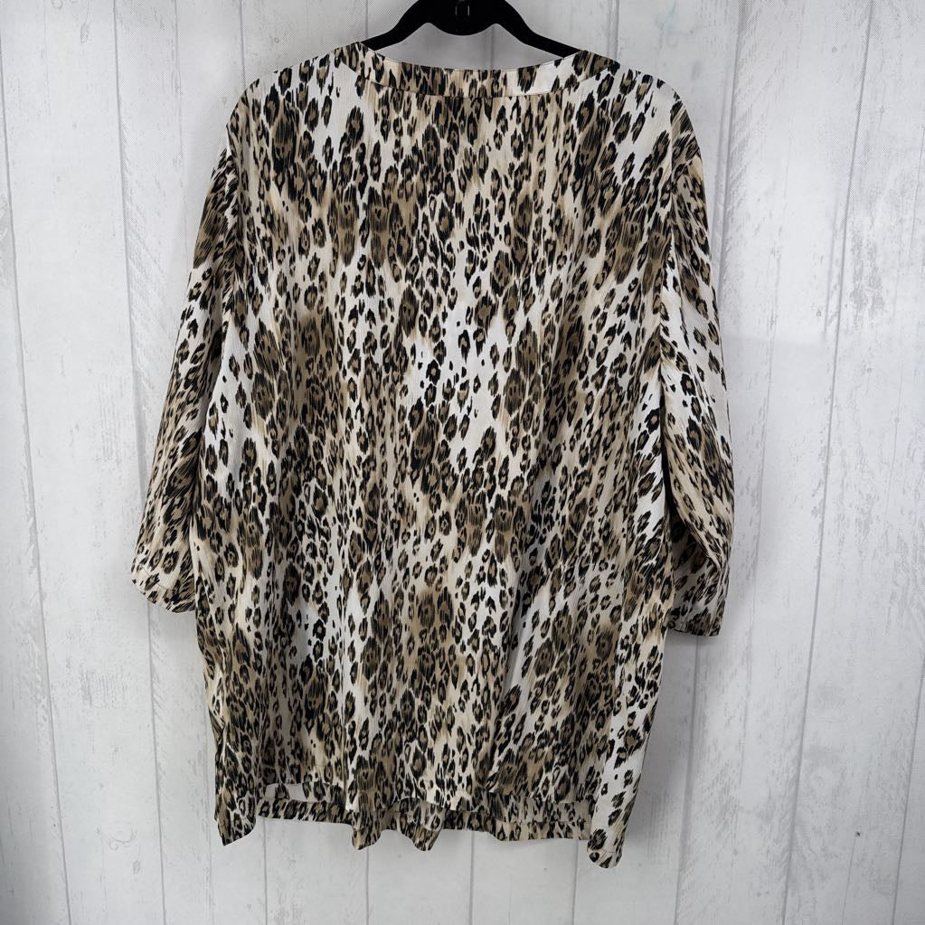 2X embelished animal print 3/4 slv top