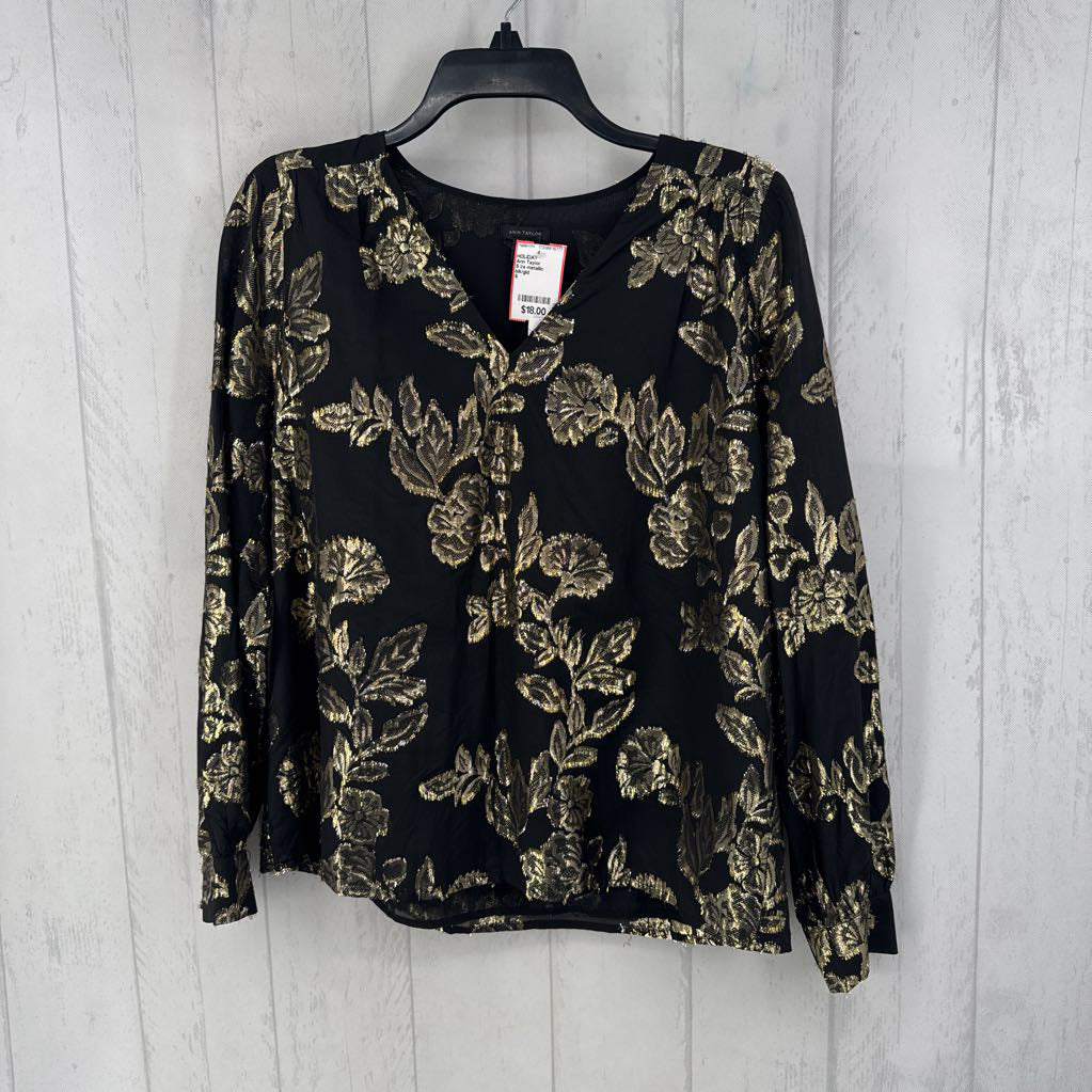 S l/s metallic flower print top
