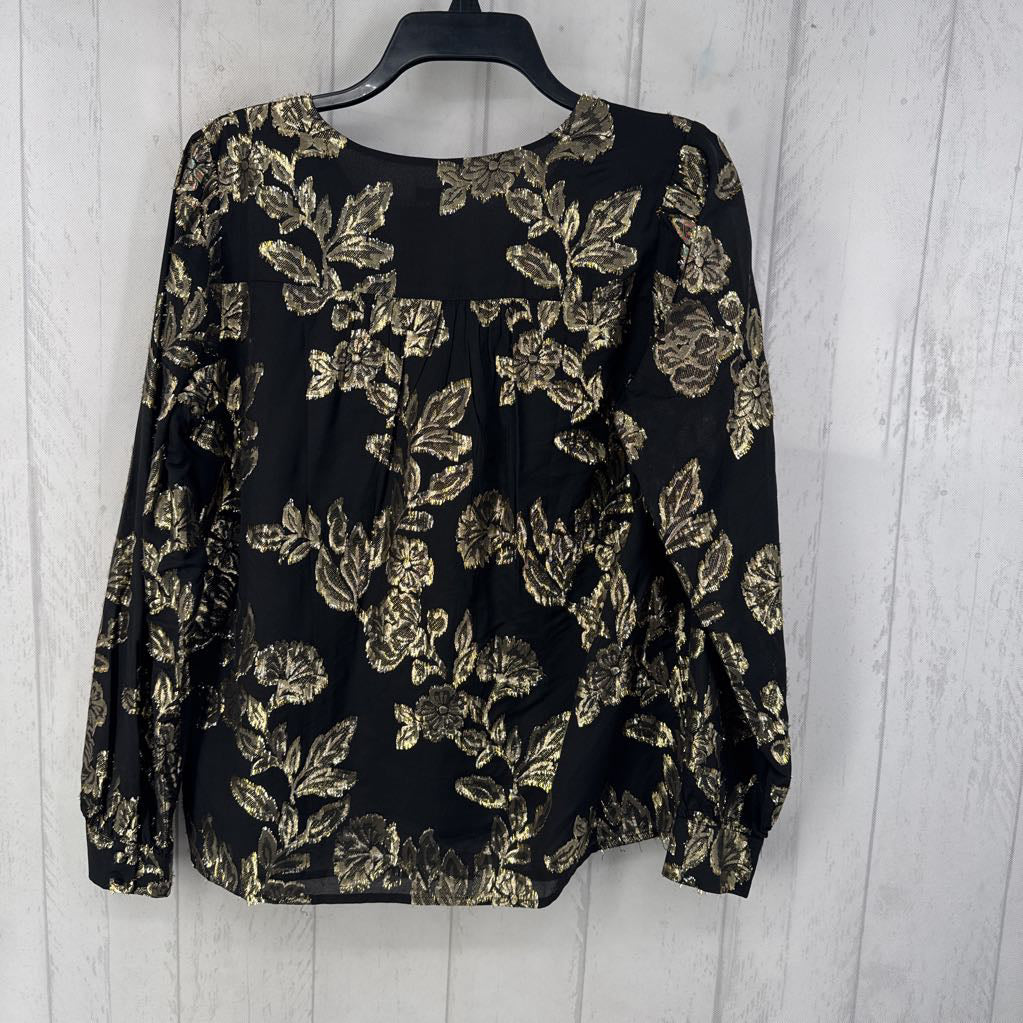 S l/s metallic flower print top