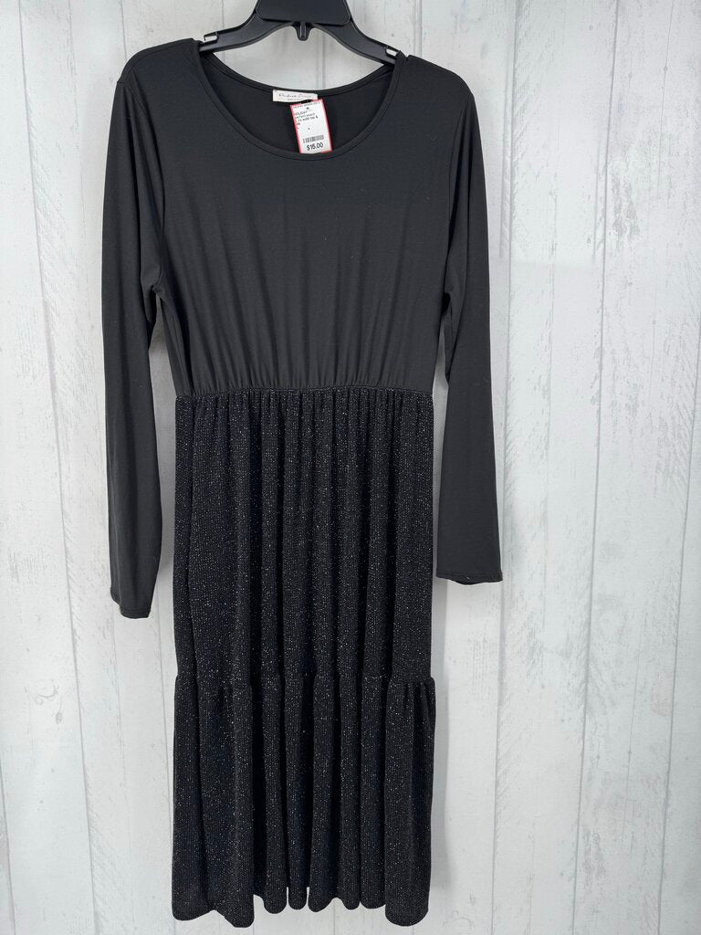 L l/s solid top & tiered glittery skirt dress