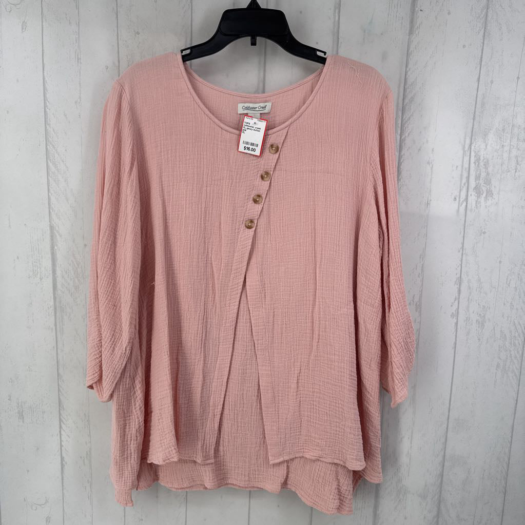 XL gauzy button front 3/4 slv top