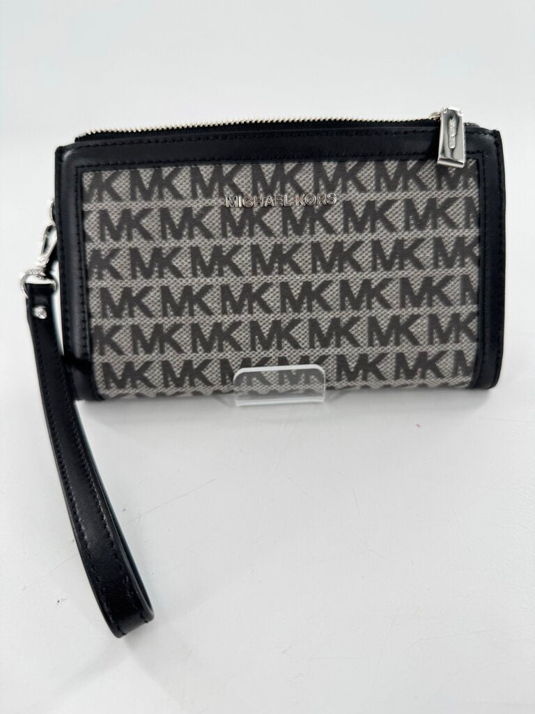 monogram canvas/leather double zip bi-fold wallet