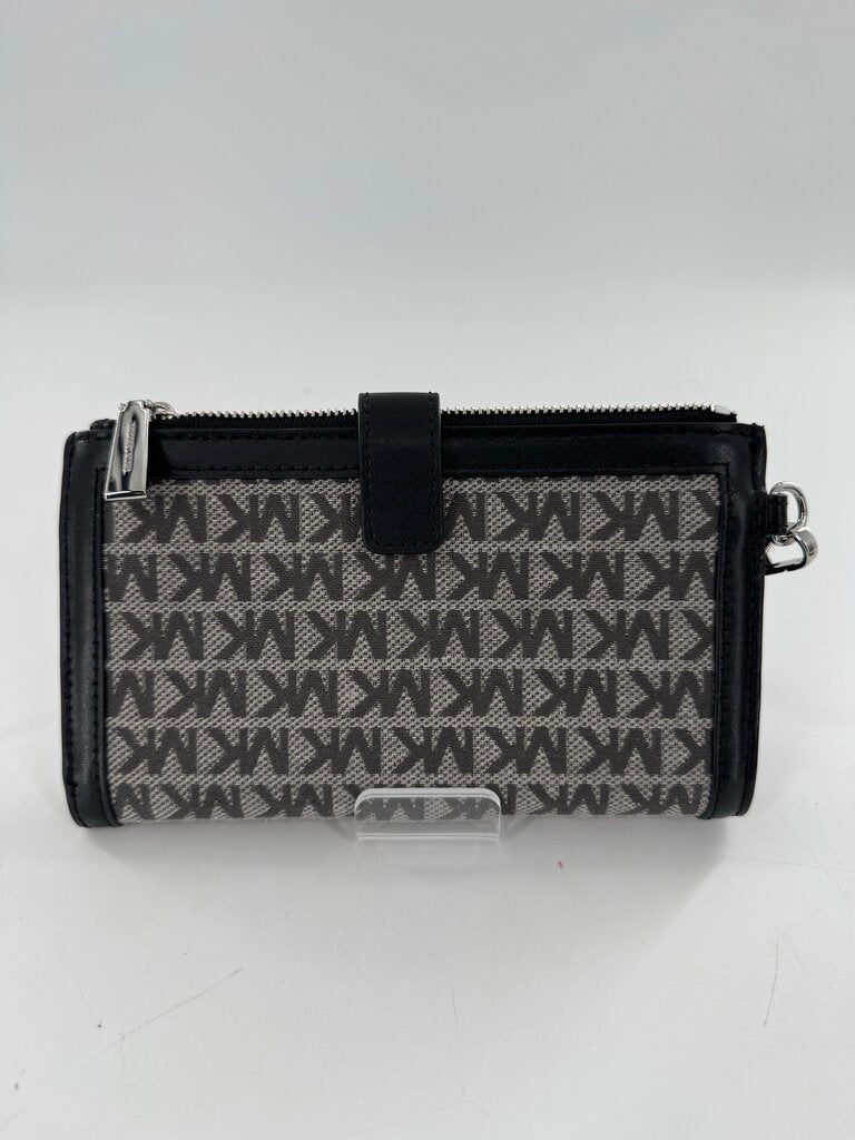 monogram canvas/leather double zip bi-fold wallet