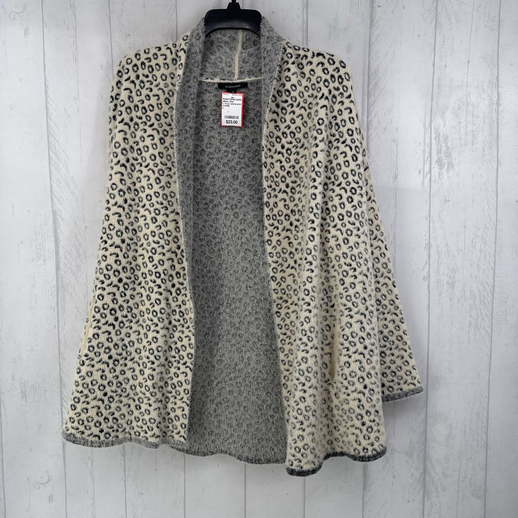 L fuzzy animal print open front cardi