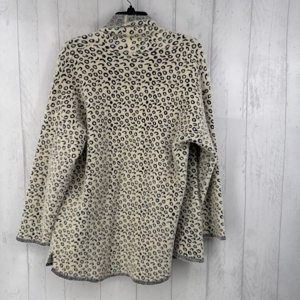 L fuzzy animal print open front cardi