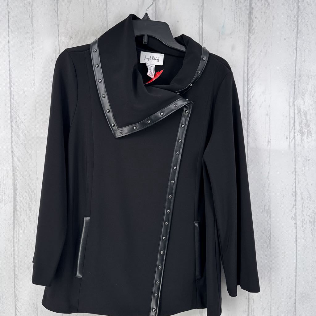 10 faux leather embelished trim jacket