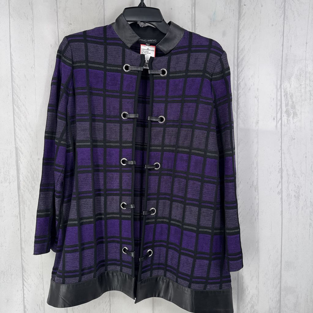 Mp checkered grommet 3/4 slv cardi