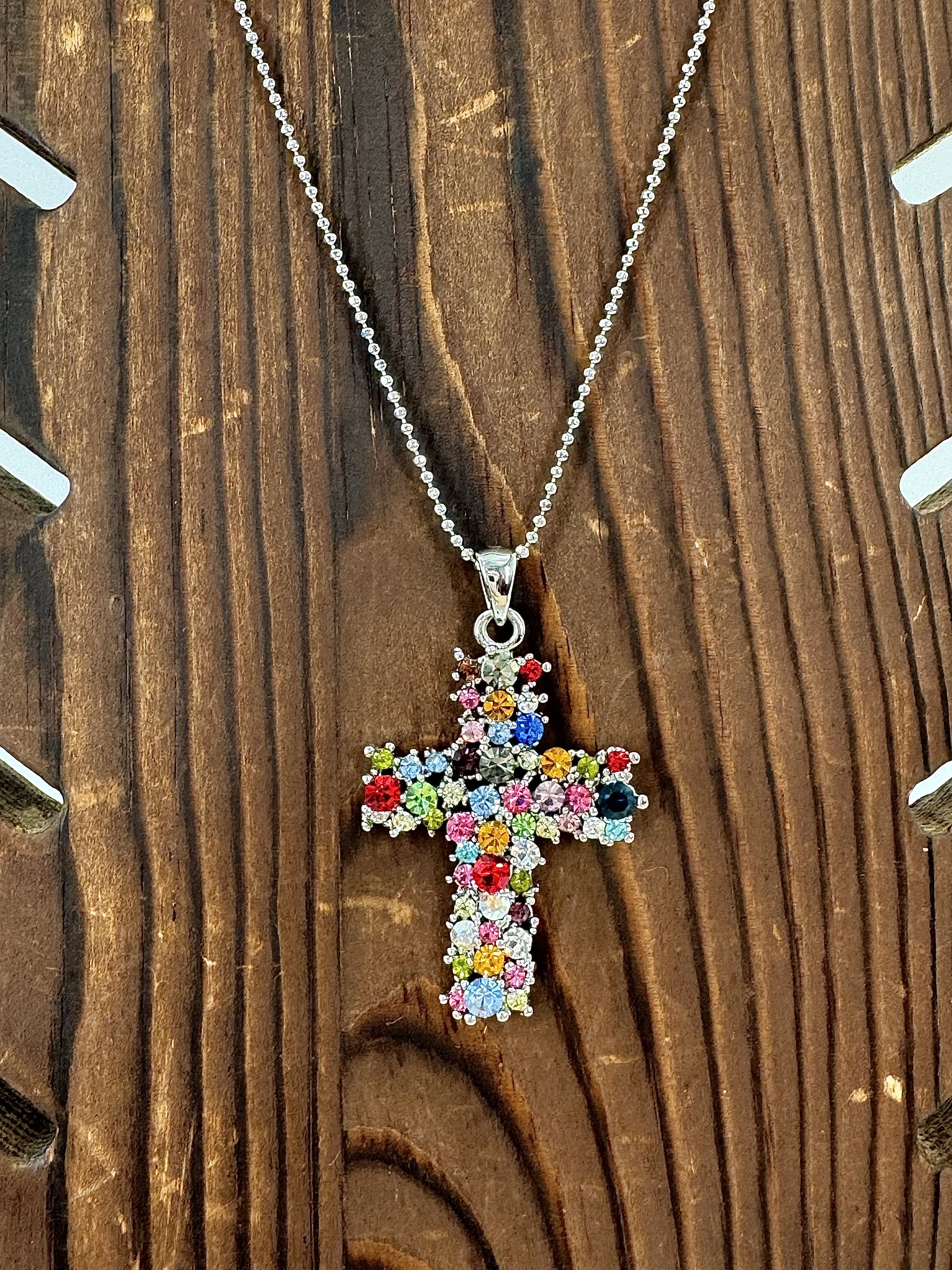 10" gemstone cross pendant necklace