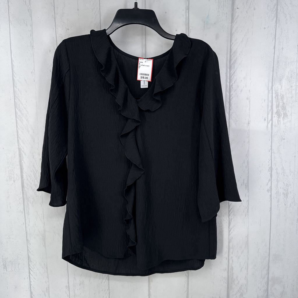 M ruffled v-neck 3/4 slv top