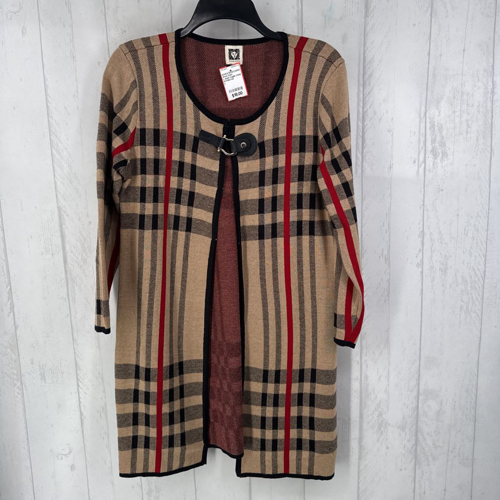 L plaid toggle clasp cardi