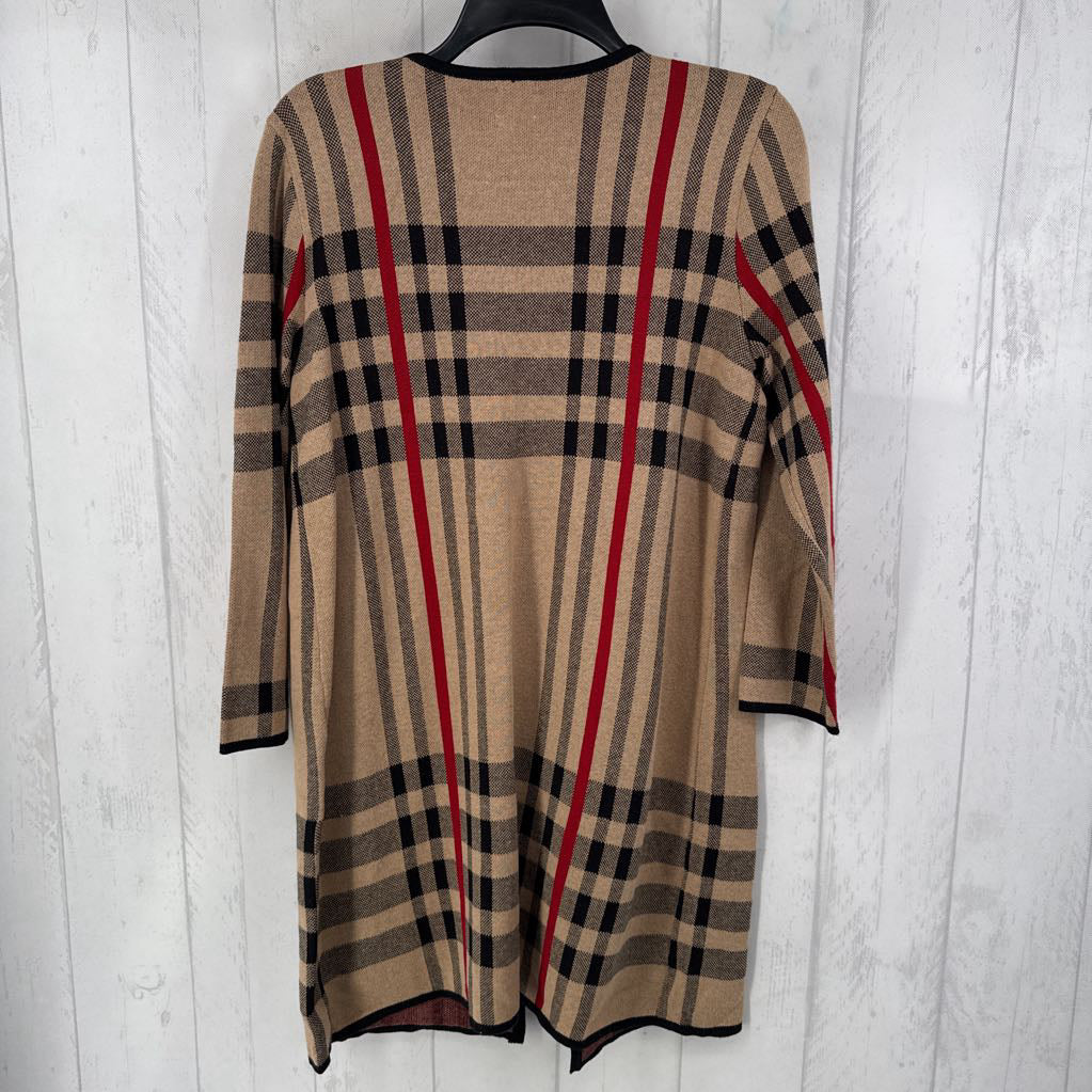 L plaid toggle clasp cardi