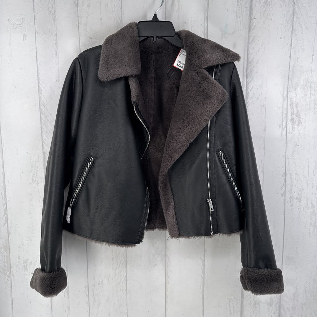 M faux fur lined vegan leather jacket
