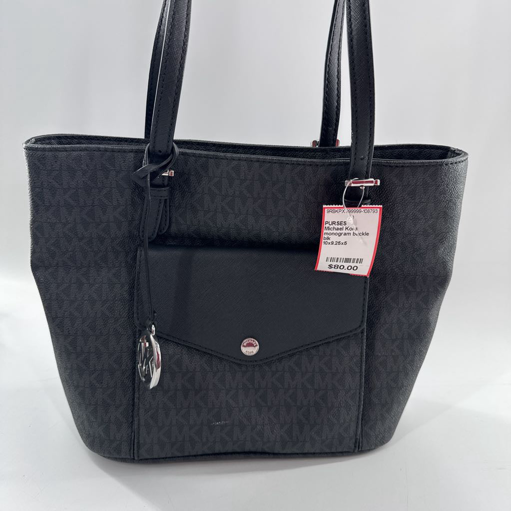 monogram buckle strap front flap pocket satchel