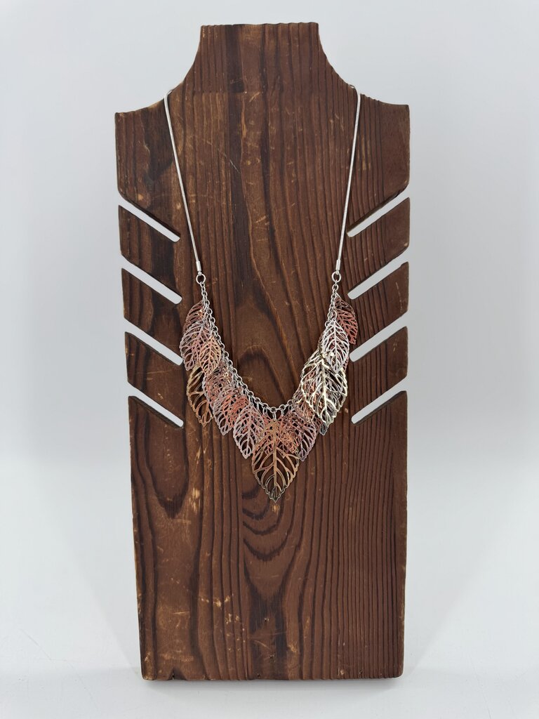 mixed metals leaf necklace & earrings