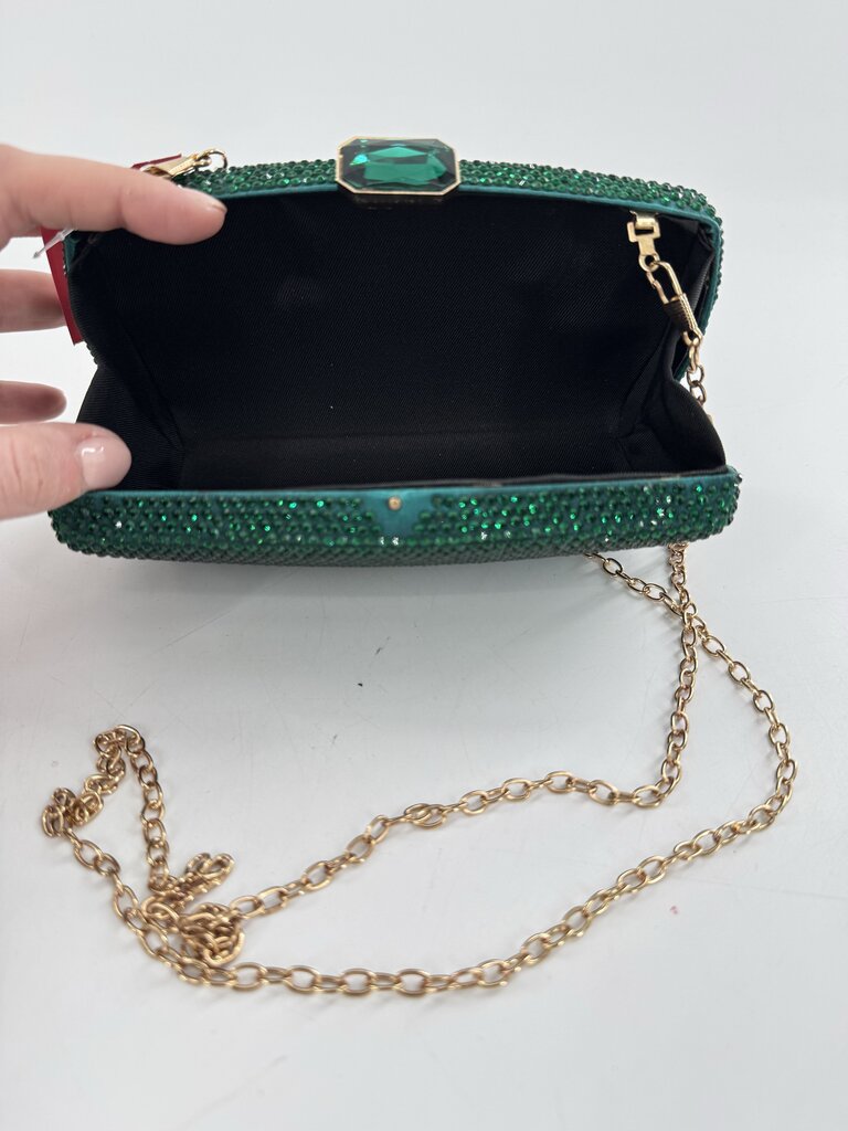 rhinestone clutch w/ detachable gold shoulder chain